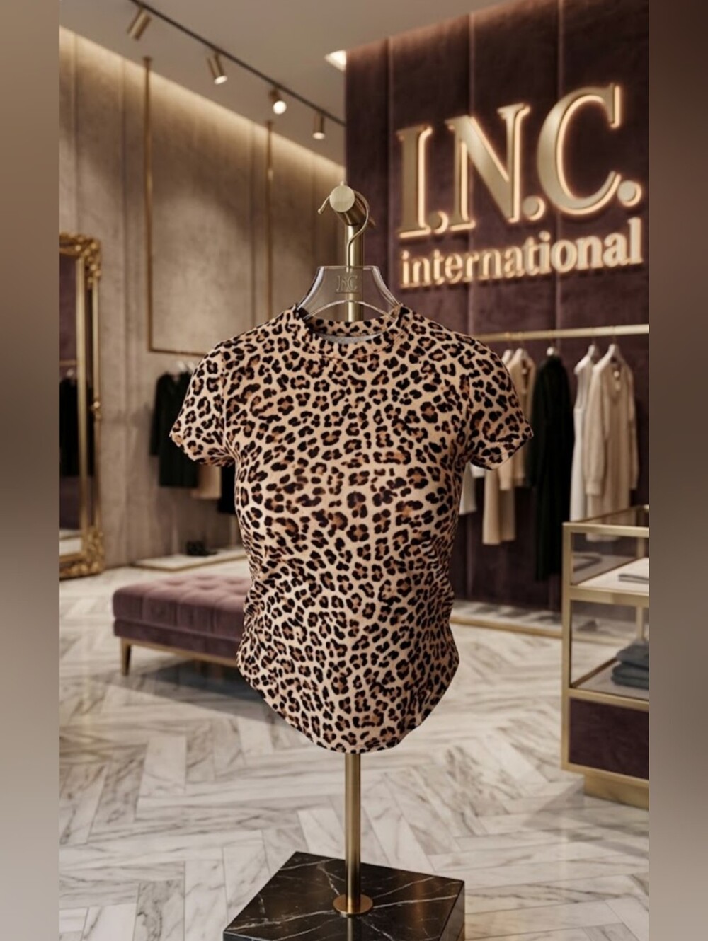 NWT INC International Concepts Leopard Print Tee - Size Large